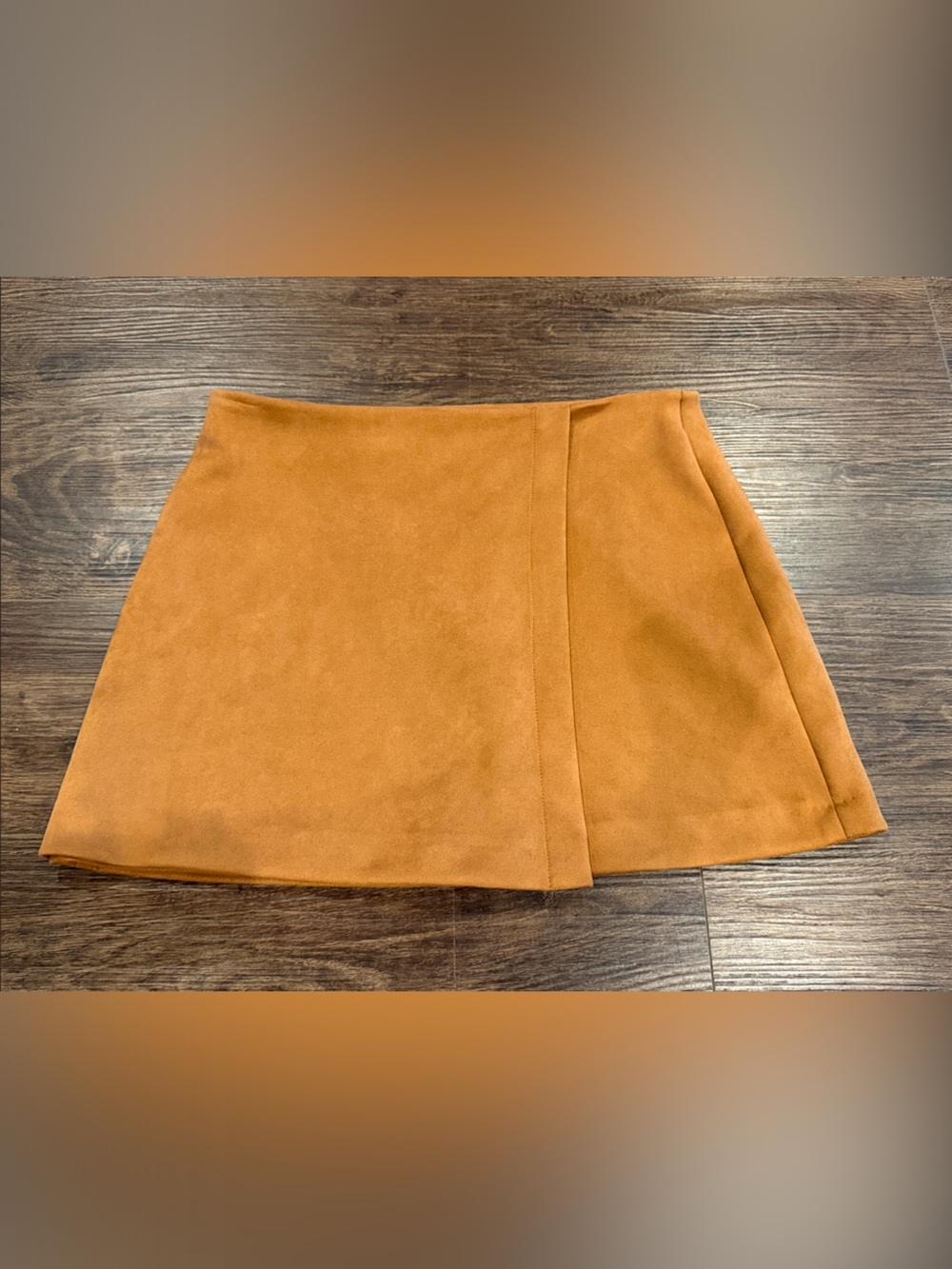 Asymmetrical Mini Skirt in Camel Suede-Like Finish